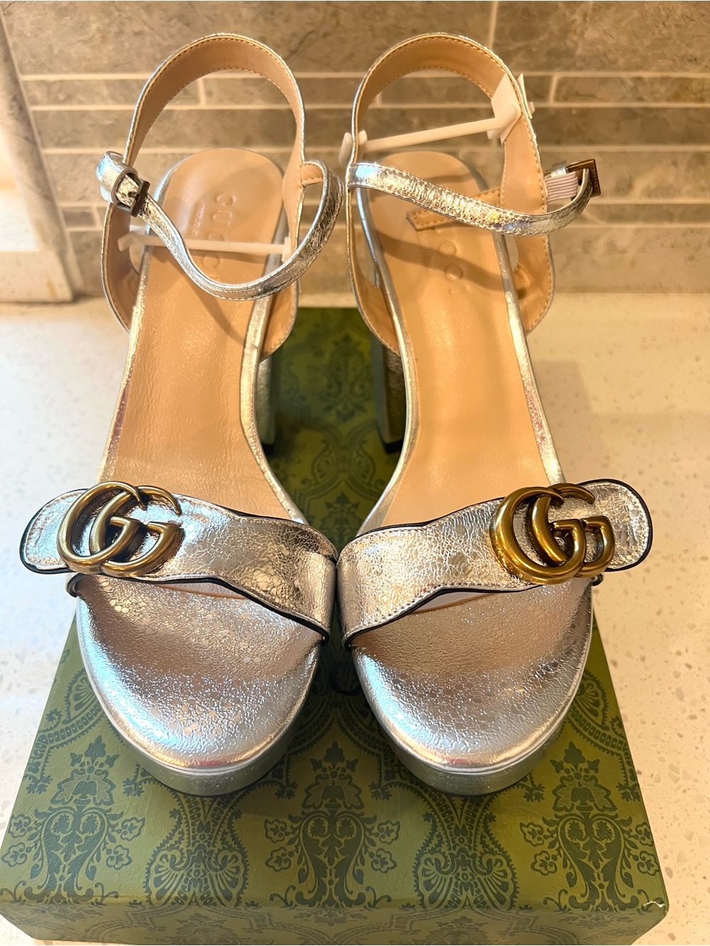 Silver platform heel sandals - Picture 2 of 9
